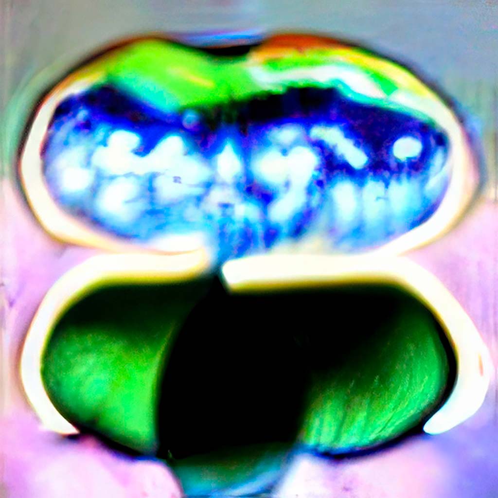 A Close Up of a Green Leaf With a Blue and Yellow Leaf (QS 64)